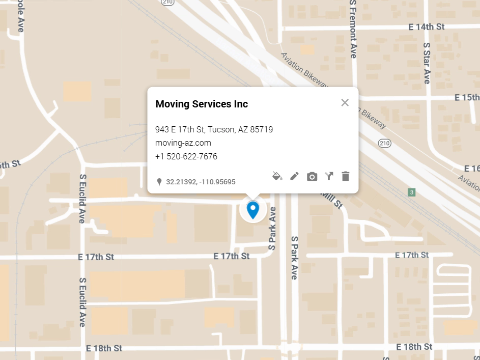 Google map to Moving Services Inc. Tucson location